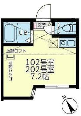 １０２　洋室７．２帖＋ロフト４帖