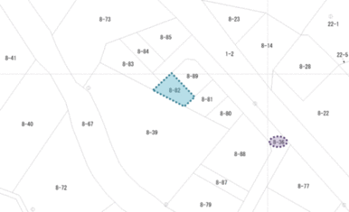 公図（私道８／３６…持分［３／１００］も売却の対象地です。）