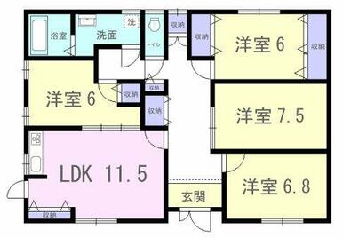 各所に収納スペースたっぷり！各洋室6帖以上の4LDKの間取り☆