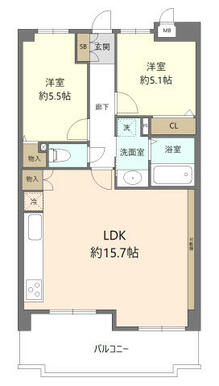 ２ＬＤＫ（６０．１８㎡）・南向き　リビング１５．７帖！！