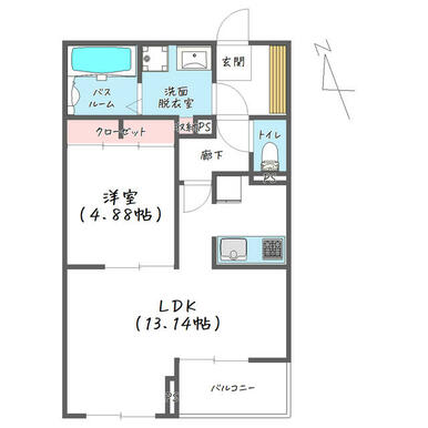 １０２号室は反転タイプです。