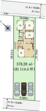 平屋建参考プランを入れてみました。カースペースも余裕で３台確保できます♪