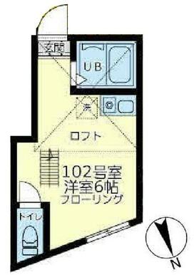 １０２　洋室６帖＋ロフト７．２３㎡・ロフト高１．４ｍ