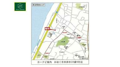 現地までの案内図です。所在地・石川県かほく市木津ホ５９番９