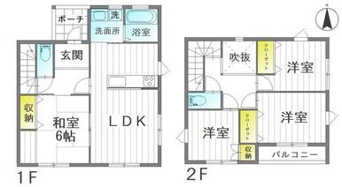 【間取り図】４ＬＤＫ。全居室に収納つきです！