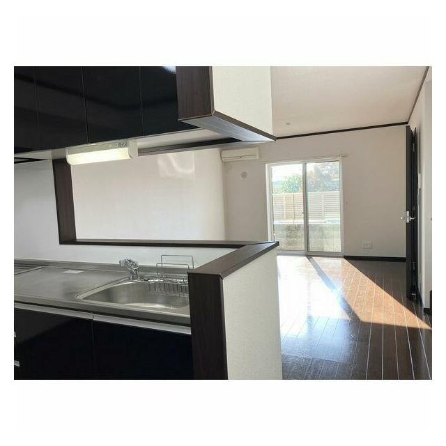 キッチンから専用庭を眺めた写真。