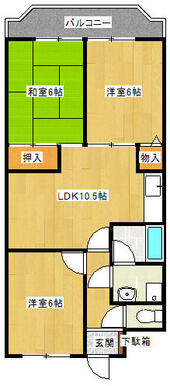ＭＡＹＵＭＩグランデール中宮２０５号室の間取りです。３部屋あるのでファミリーにもおすすめです