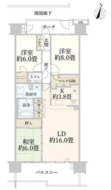 ＬＤ約１６．０畳、和室約６．０畳