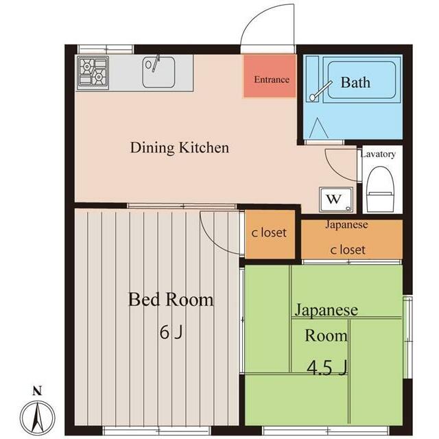 ２ＤＫ、洋室６帖、和室４．５帖