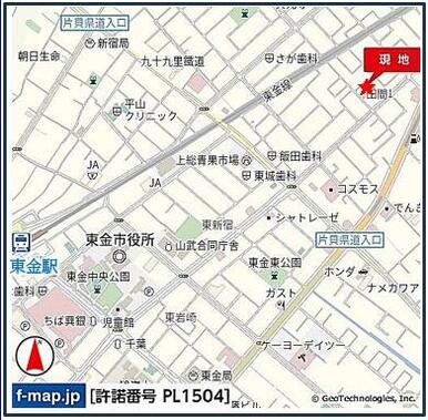 【現地案内図】ＪＲ東金駅より１０００ｍ（徒歩１３分）