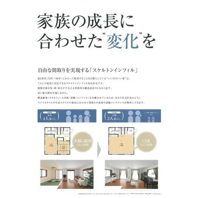 【S・I 住宅】いいだのいい家のこだわりです。自由な間取りを実現する「スケルトンインフィル住宅」。ライフスタイルの変化に合わせて間取りの変更が簡単にできる仕様となっております。