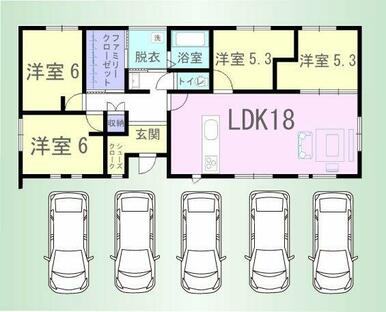 車並列5台駐車可能です！※車の配置は一例です。