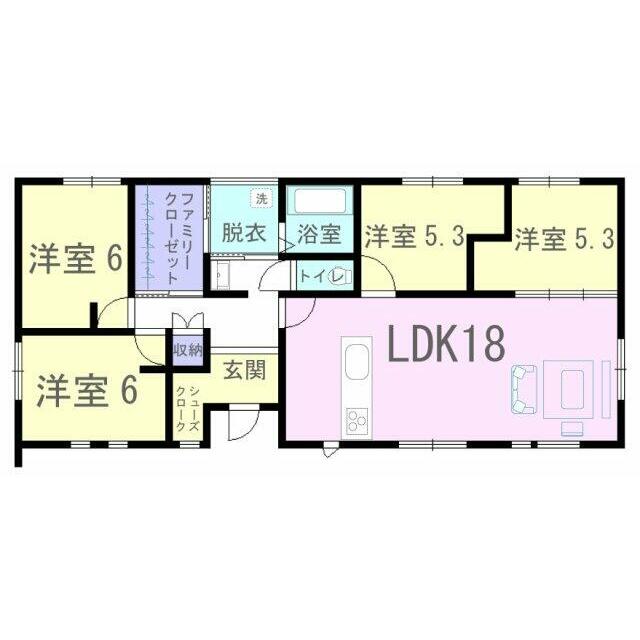 18帖の広々リビングに洋室が4部屋ある新間取りです♪ファミクロあります！
