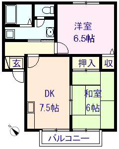 パストラルドルフ４－２０２号室の間取図、２階角部屋です。