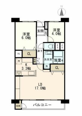 62.7㎡（壁芯）の２LDKです。広々LDでゆったりと♪