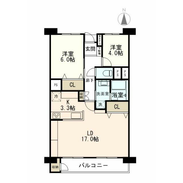 62.7㎡（壁芯）の２LDKです。広々LDでゆったりと♪