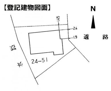 建物配置図（登記図面）建物南側に庭側あります。