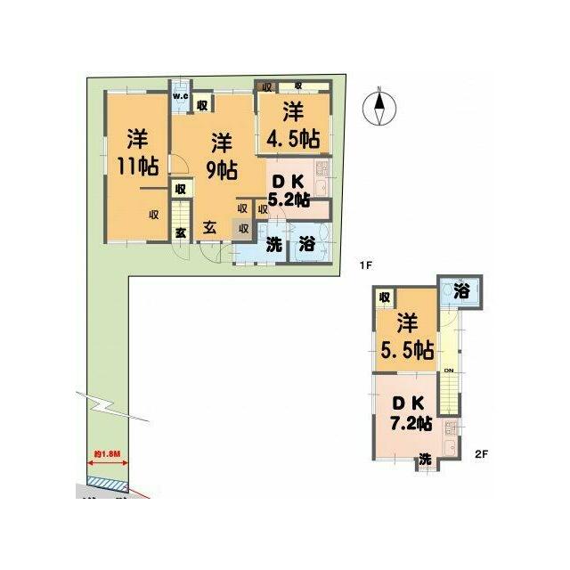 一階と二階にDKがあるので二人に賃貸できる多目的戸建てです