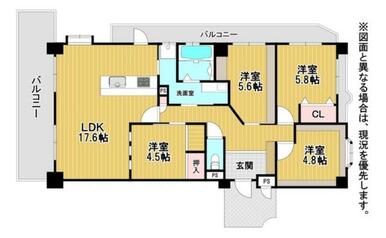 広々とした１７．６帖のＬＤＫが魅力。３つの洋室はそれぞれ異なる広さで、用途に合わせて使い分けできます