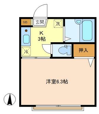 南向き角部屋。１Ｋタイプの間取り。