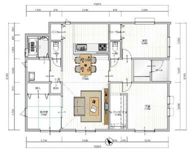 提案プラン『平屋』　建物価格１８４０万円（税込）　建物面積８５．２９㎡　平面図