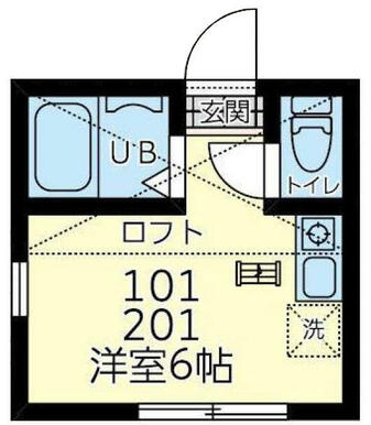 １０１　洋室６帖＋ロフト４帖・ロフト高１．４ｍ、ロフトにＴＶ端子設置