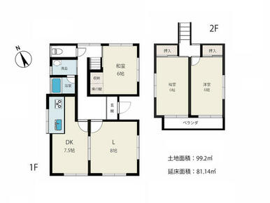 【間取り図】　床面積８１．１４㎡、４ＤＫ