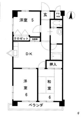 角部屋、日当たり通風良好。洋室２部屋、和室１部屋でゆとりある居住空間