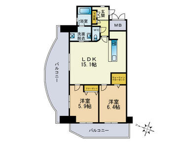 二面バルコニーの２ＬＤＫ