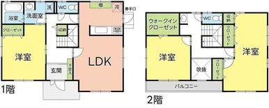 間取り図です。2階洋室を区切ることで、子供部屋を増やすことができます。