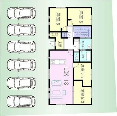 車並列6台駐車可能です！※車の配置は一例です。