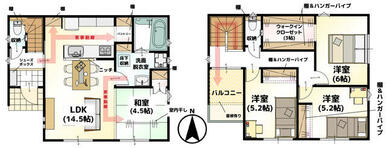 欲しい所にあったら便利な収納を備えた間取り。生活動線もスムーズです。