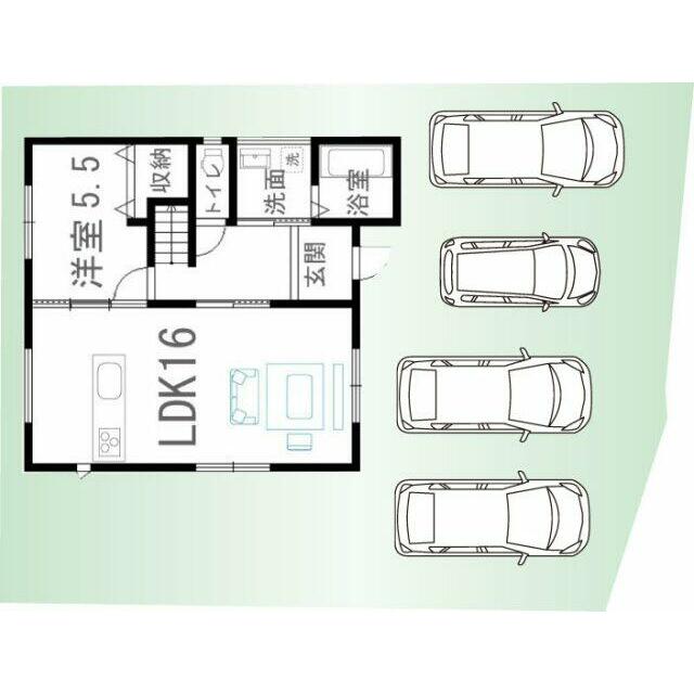 車4台駐車可能！※車の配置は一例です。