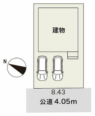 配置図です！間口約８．４３ｍなので車種によっては並列３台も可！