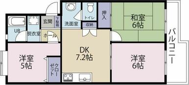 DK：7.2帖　洋室6帖　5帖　和室：6帖