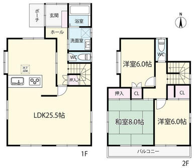 全居室６帖以上の間取り。