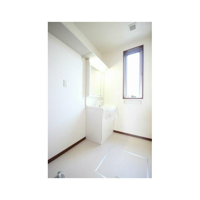 ノズルが延びて洗髪も可能。化粧台隣は洗濯機置場です。