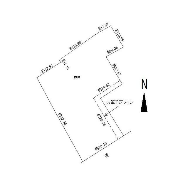区画図　敷地の奥が広い土地です。