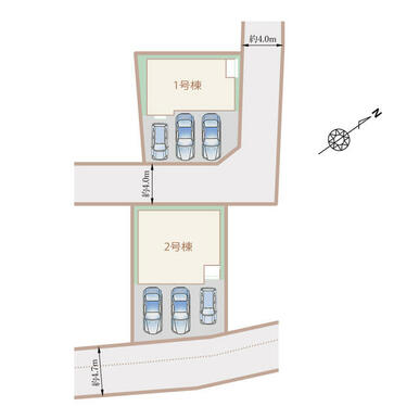 新築分譲全２棟、全体区画図　駐車最大３台可能です！