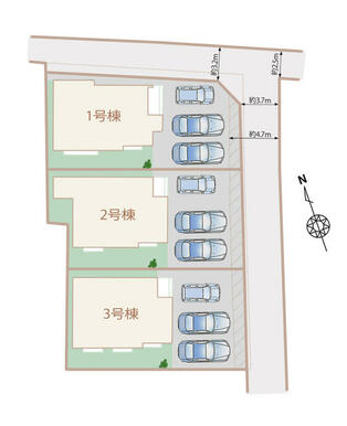 新築分譲全３棟、全体区画図　駐車最大３台可能です！