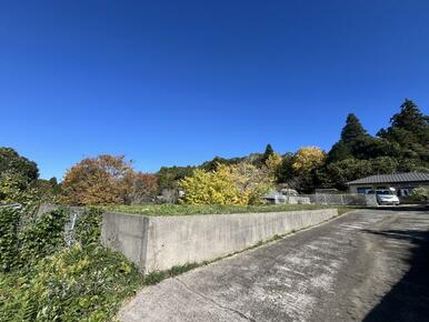 道路南側から撮影した物件写真です。西側および北側隣地より敷地が高くなっています。