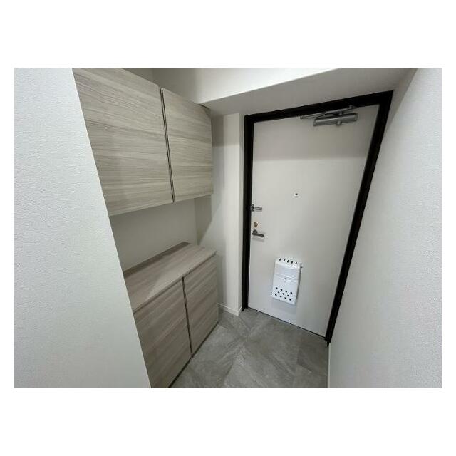 玄関は下駄箱新品交換とフロアタイル上張りや照明交換と新設をおこないました