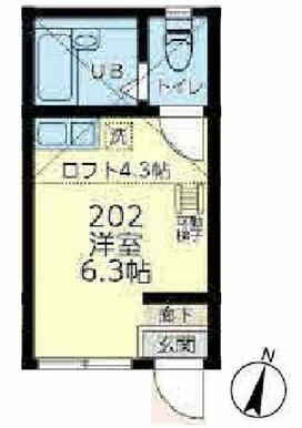 ２０２　洋室６．３帖＋ロフト４．３帖