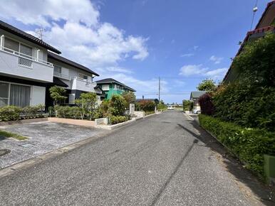 南側の道路写真です。村道になります。幅員は５ｍあるので車の出入りがしやすいです。