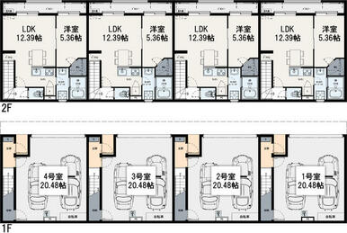 対象物件４号室は、各１Ｆ、２Ｆの左から１番目です。