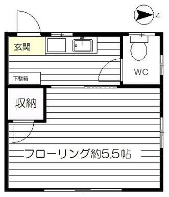 約１４．３５㎡の１Ｋアパート　風呂なし