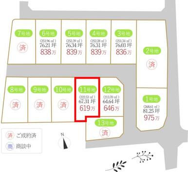 区画図（全１３区画）子育て世帯に人気