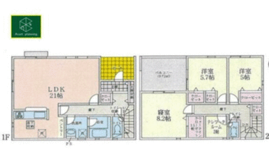 １号棟の間取り図です。３ＬＤＫ＋テレワークルーム　販売価格（土地＋建物）２，３８０万円