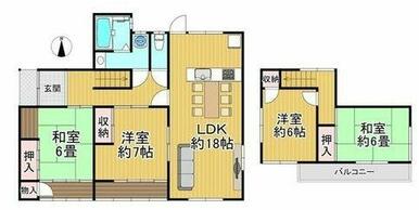 1階に洋室と和室の個室があり、18帖のLDK、４LDKの使いやすい間取りです。