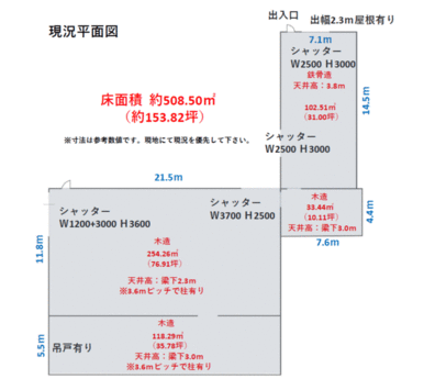 写真左部分が鉄骨造、右側は木造